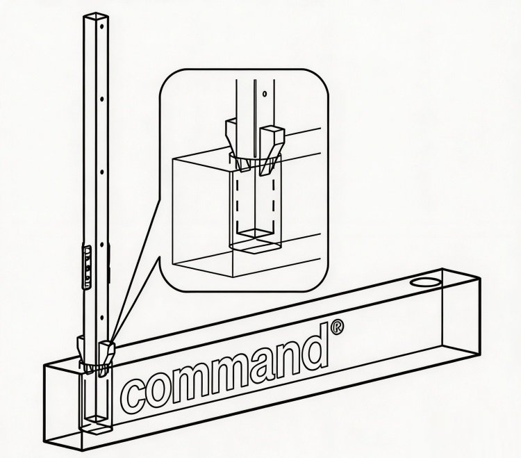 Post Anchoring 1. Once the posts have been aligned, secure them firmly in place by driving triangular wooden wedges on both sides of each post, along the axis of the perimeter wall. 2. Ensure that the vertical distance between the top of each post and the upper surface of its foundation corresponds exactly to the specified installation height of the fencing.