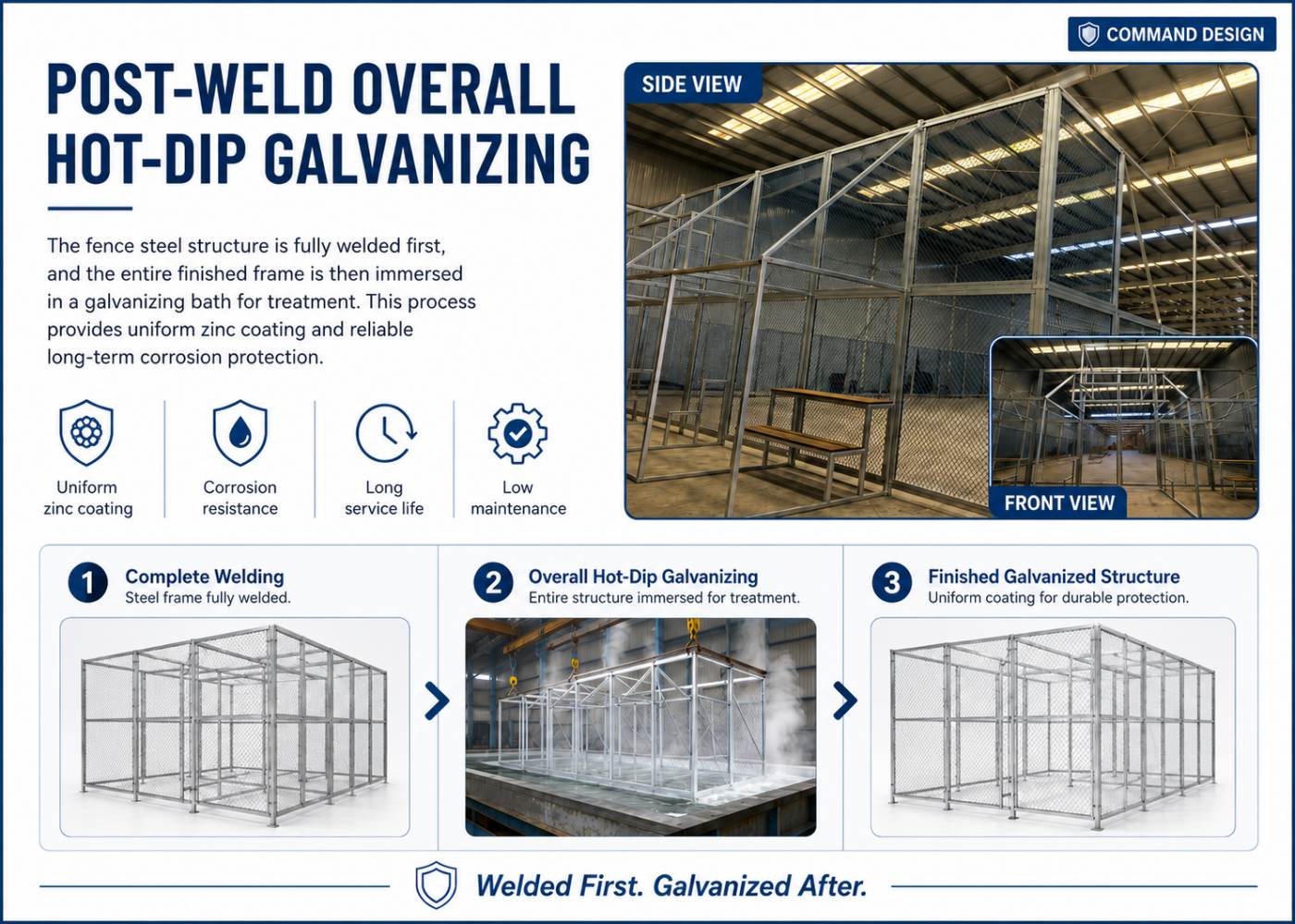 Prior to the official launch of mass production, Command completed the trial fabrication and prototyping of the fencing system samples in advance, in accordance with the project's technical requirements and detailed design drawings.