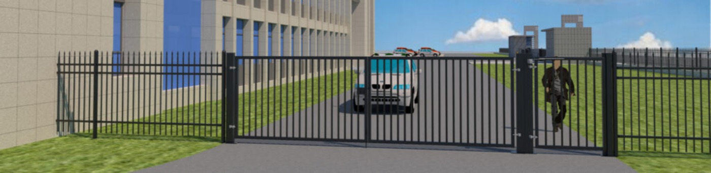 SSG single-leaf pedestrian gate integrated with welded mesh fence