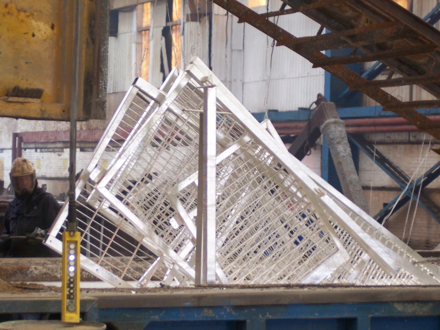 Hot-dip galvanized fence panels after production